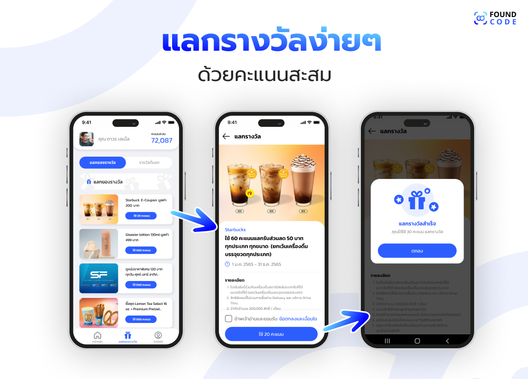 หน้าแลกของรางวัลในระบบ FoundcodeCRM