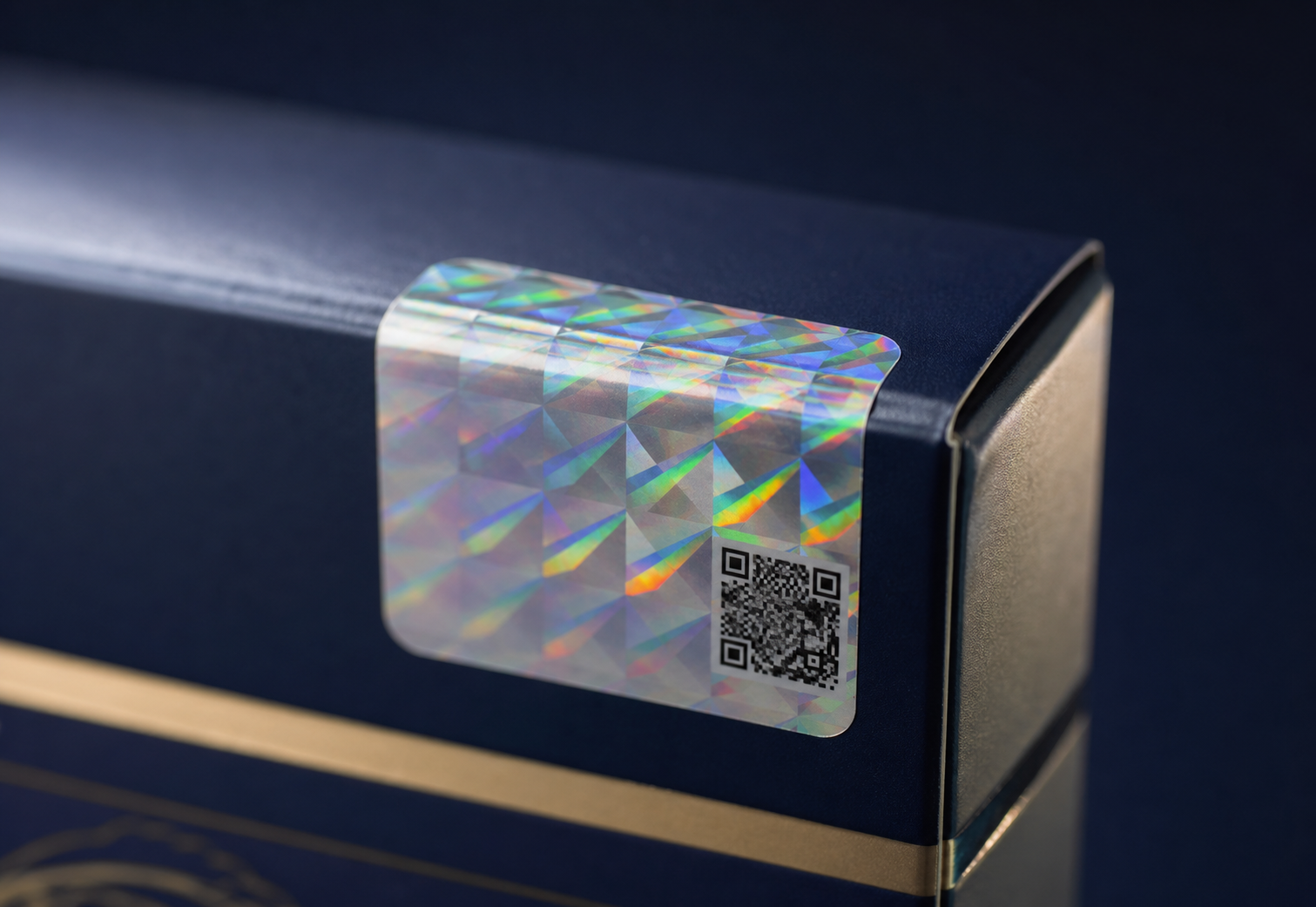 สติ๊กเกอร์กันปลอมโฮโลแกรมสีเงินพร้อม QR Code ติดบนกล่องสินค้า